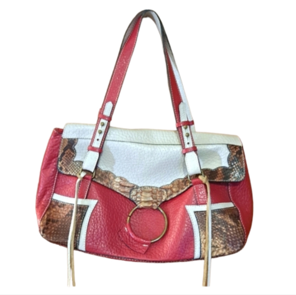 Facondini Leather Red & White Shoulder Bag